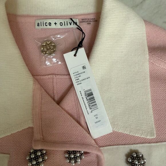 Alice + Olivia Verdell Wool-Blend Sweater Jacket Women's Pink size M NWT - Picture 5 of 8